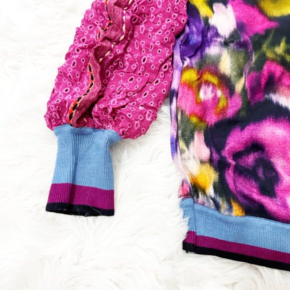 Anthropologie Bl-nk London Pullover Blouse S Pink Contrast Eyelet Puff Sleeve - Picture 6 of 13